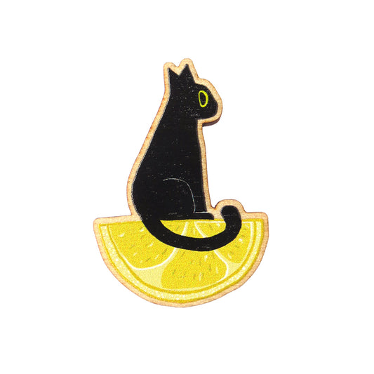 Fruit Cats -Lemon Black Cat Wooden Pin